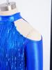 Mädchen Glitzer Pailletten Crop Top Cold Shoulder Fingerlöcher Reißverschluss Hinten Schlaghosen Bühnen-Set