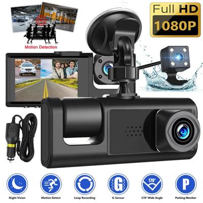 Auto DVR se 3 objektivy kamery 3-kanálová Dash Cam HD 1080P Dash Kamera Duální objektiv Dashcam Videorekordér Black Box 24H monitorování parkování