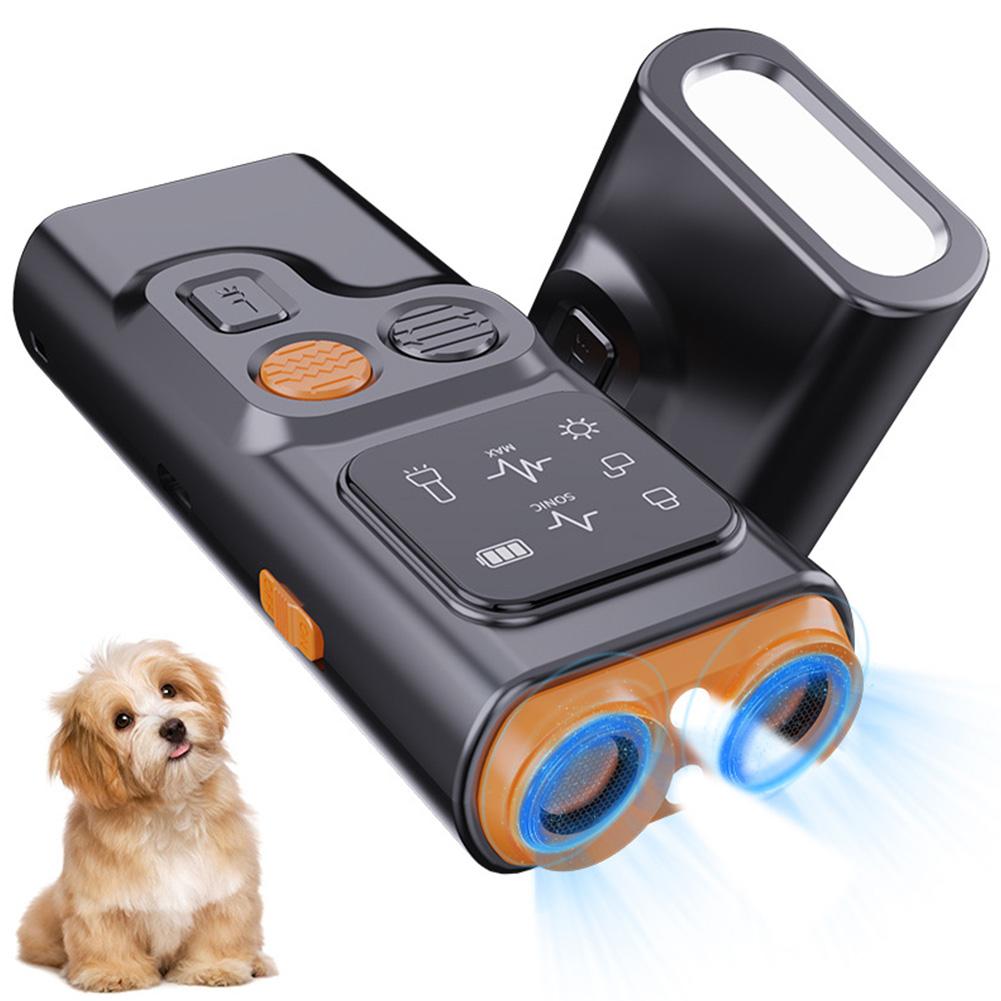 Dog Bark Deterrent with LED Flashlight Ultrasonic Barking Deterrent Device Rechargeable Portable Dog Repeller for Indoor Outdoor