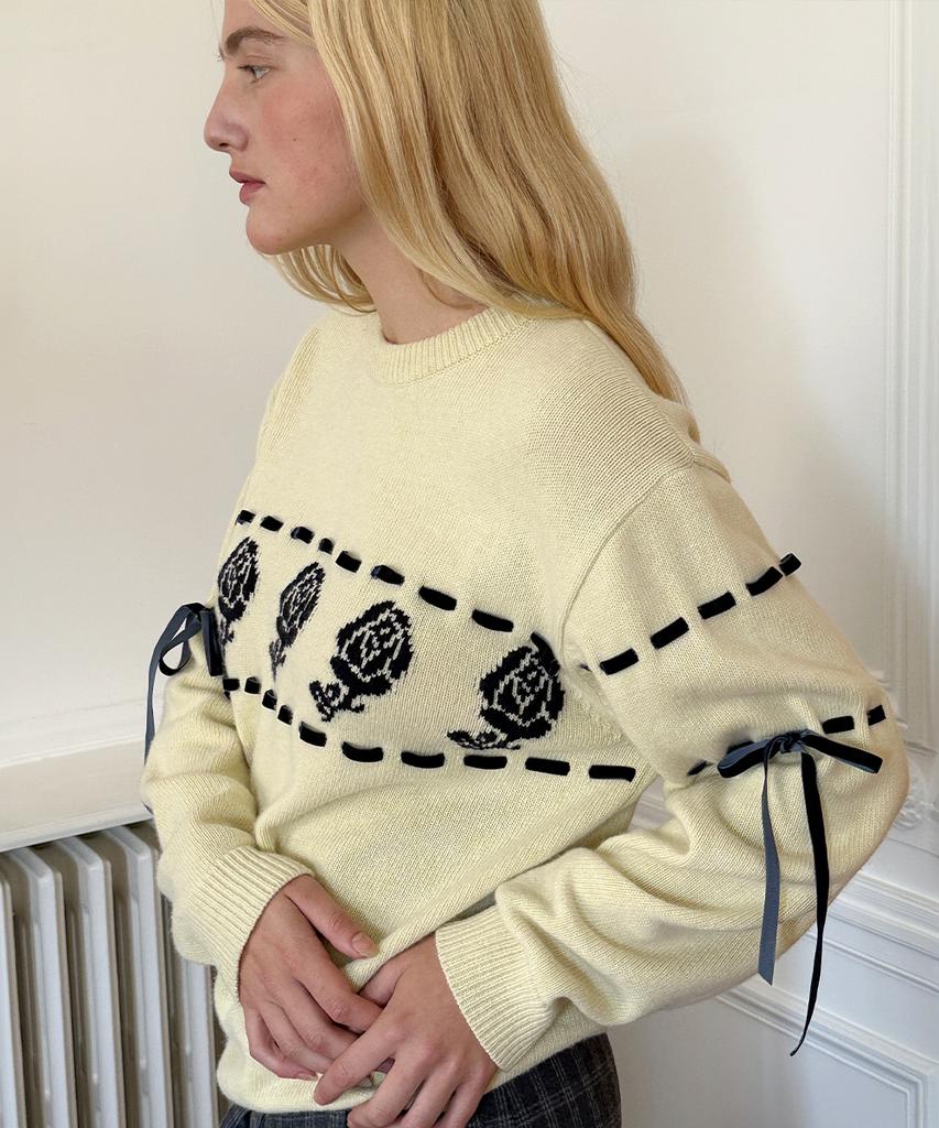SINOON Sn Rose Velvet Eyelet Knit (Yellow)