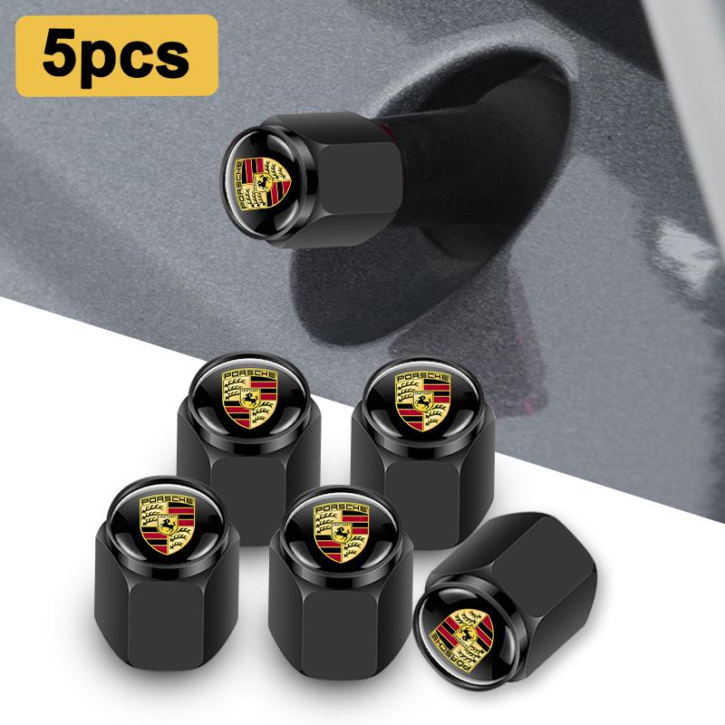 5PCS Car Wheel Tire Valve Cap Tyre Stem Cover For Porsche 911 Cayenne Carrera-GT 928 Panamera Boxster Macan 918 Auto Accessories