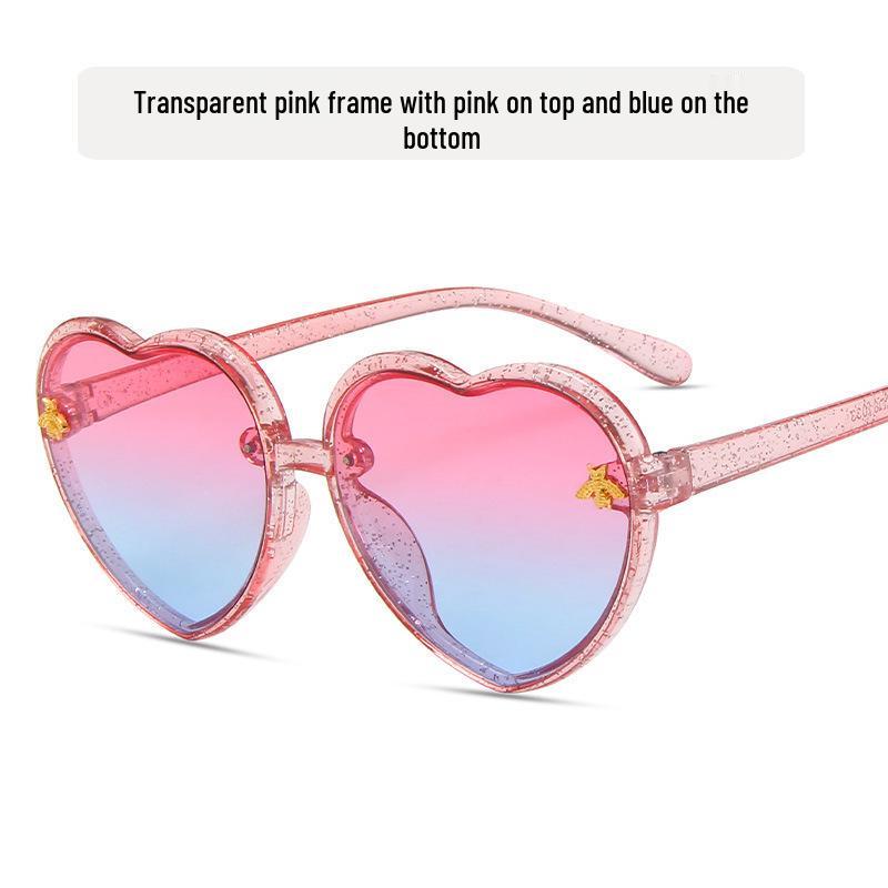 Children's Heart-Shaped Glitter Bee Sunglasses - Trendy Cartoon Style for Girls