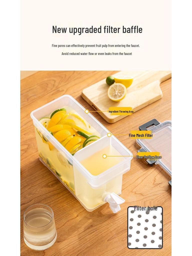 Chilled Water Pitcher with Tap: Fridge-Compatible, Sealed & Thickened for Summer, Large Capacity for Fruit Tea