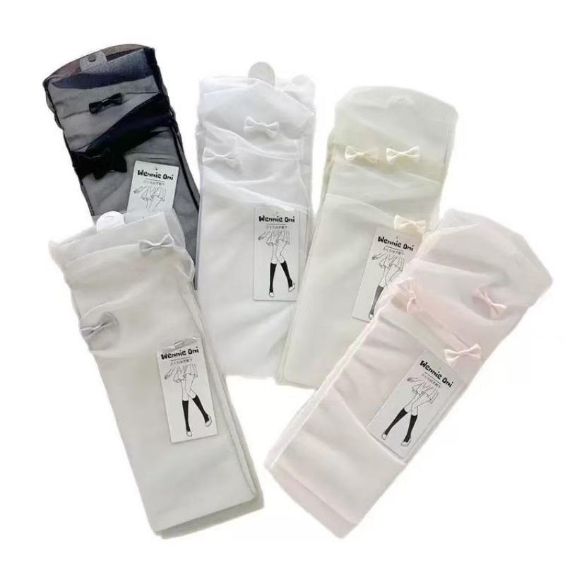 Women's Summer Ultra Thin Hollow Transparent Bow Net Yarn In The Tube Pile Socks