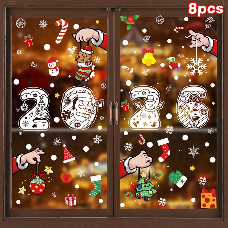 Naklejki Merry Christmas, Noworoczne białe płatki śniegu naklejki elektrostatyczne, Święty Mikołaj, Renifer, Bałwan naklejki na okno