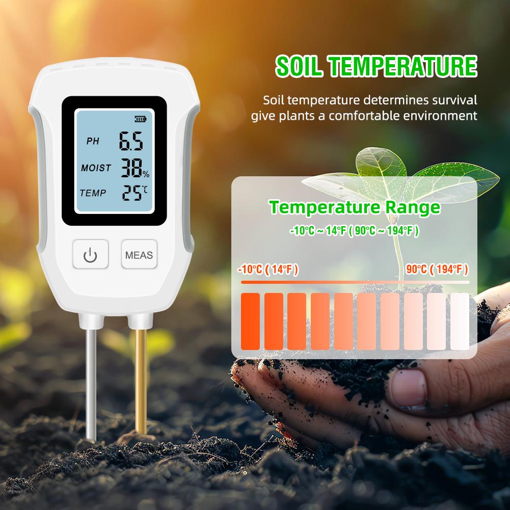 Yieryi Soil PH Meter LCD Digital PH Moisture Temp Tester Dual Needle Acidity Detector for Hydroponics Potted Plants Garden Farm