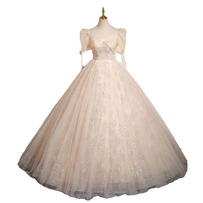 Champagne Evening Dress Summer New Elegant Bubble Sleeve Princess Dress Tutu Skirt Bar Mitzvah Student Art Exam Dress