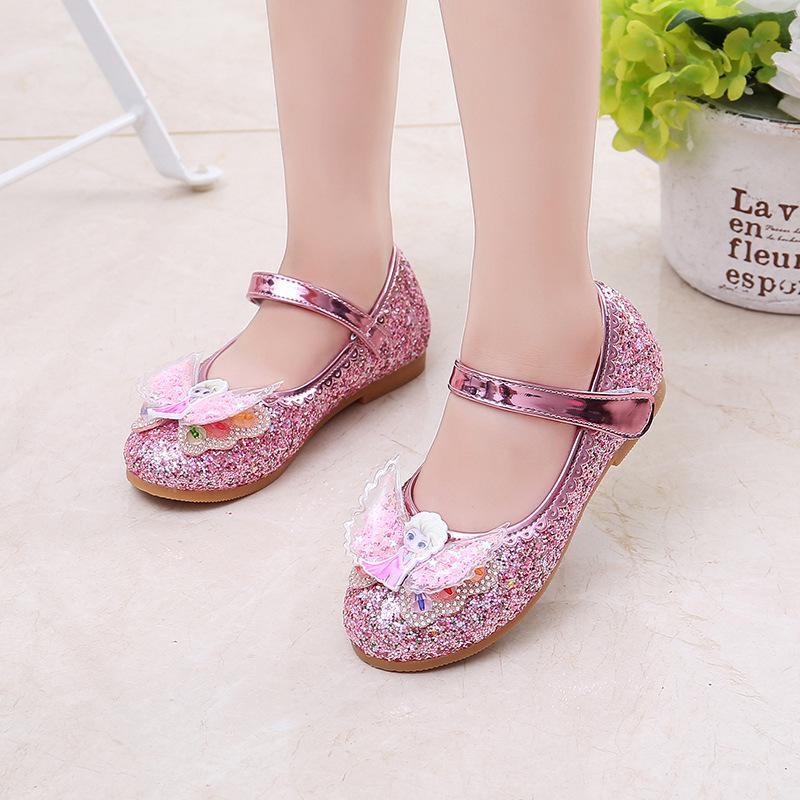 2025 Elsa Princess Crystal Leather Shoes for Girls - Soft Sole Spring/Autumn Performance Shoes