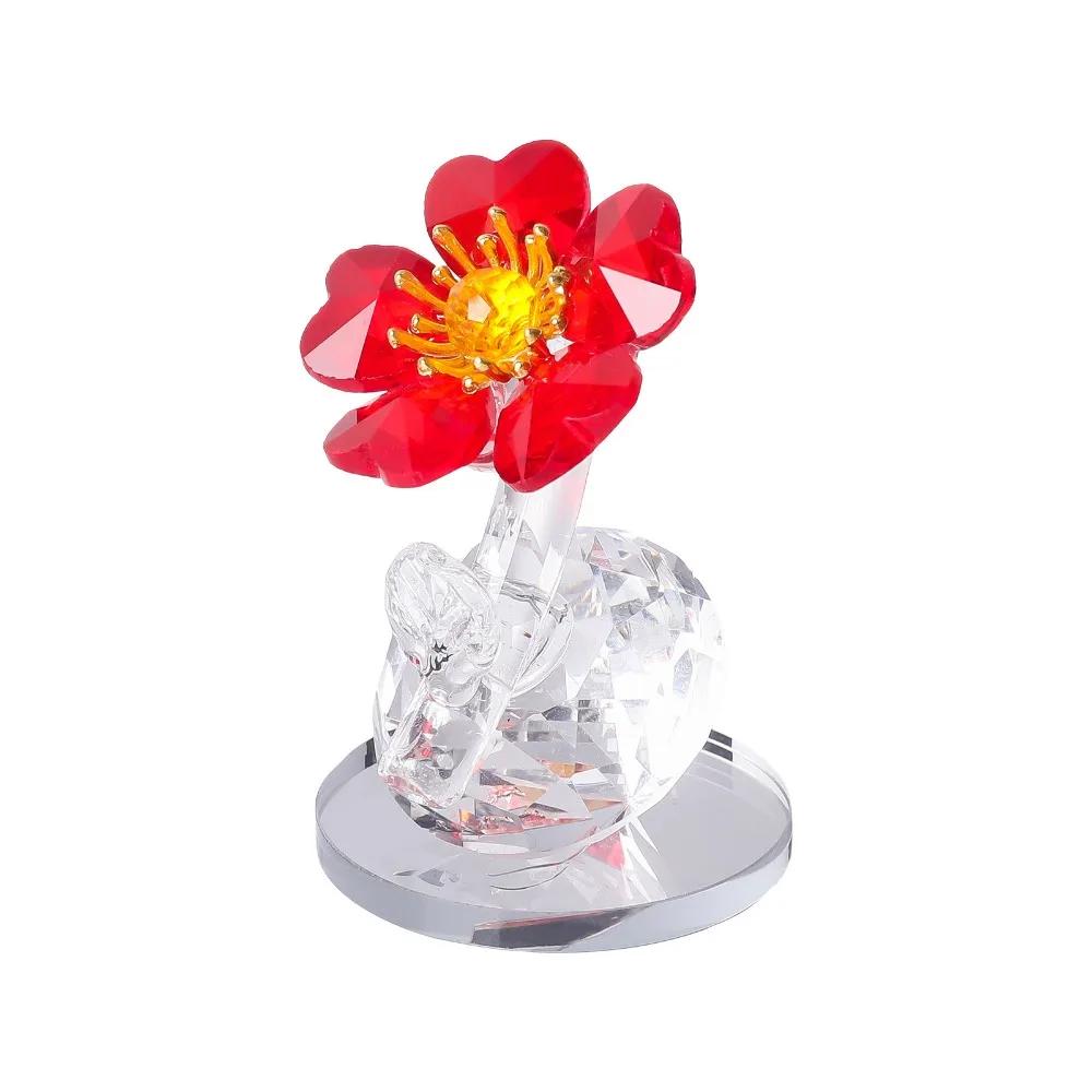 Handcraft Crystal Flower Statue Ornament Clear Base Artificial Flower Figurine Rose Tulip High Transparence