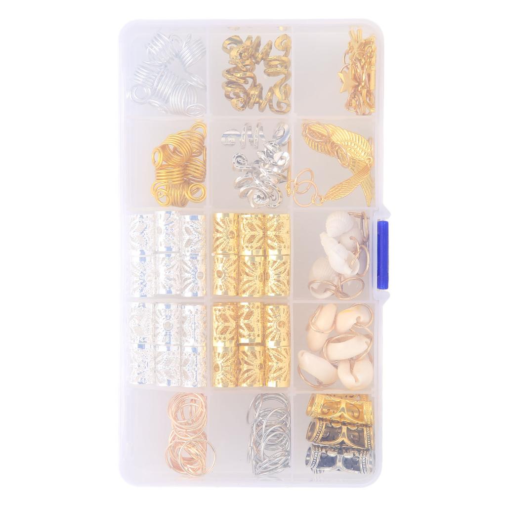 159pcs Hair Tube Beads Spiral Hair Coils Alloy Dreadlock Beads Pendant Set Hair Braiding Accessories