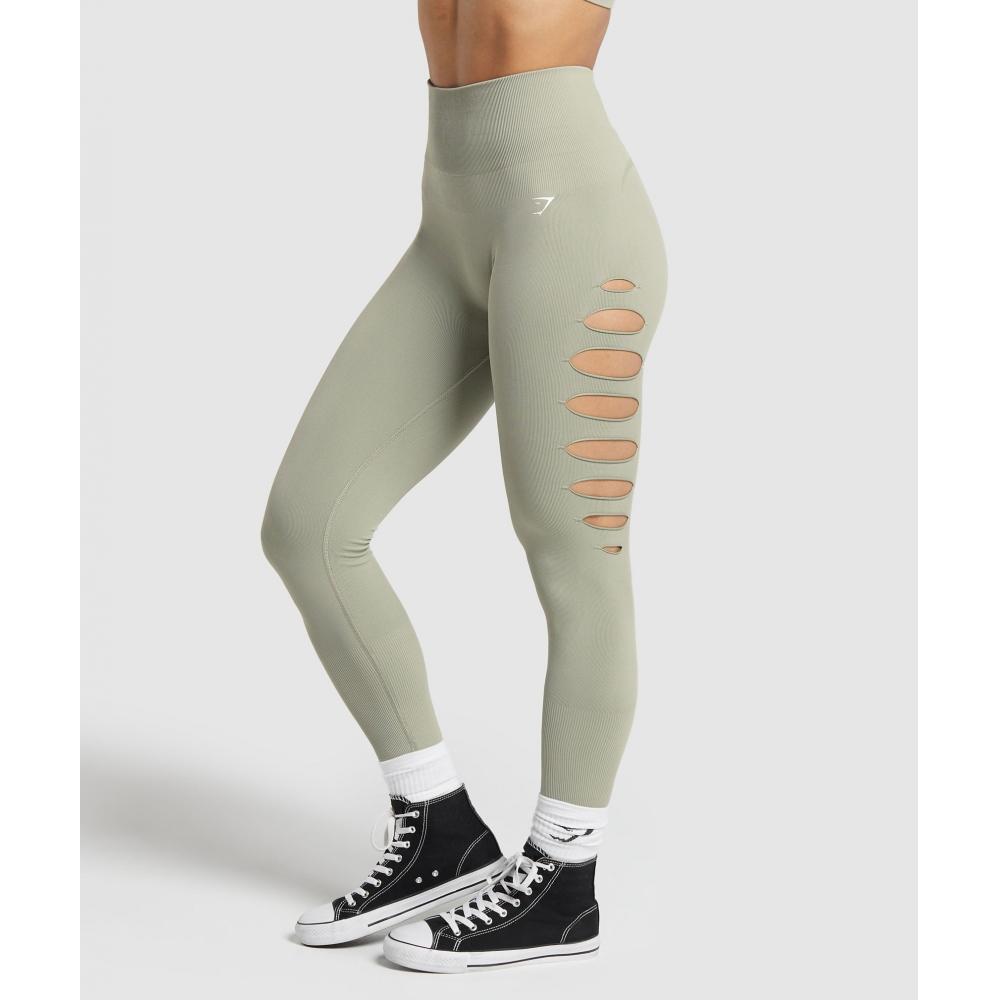

GYMSHARK приобретает бесшовные рваные леггинсы мелового цвета B9A2A ECH9 XS