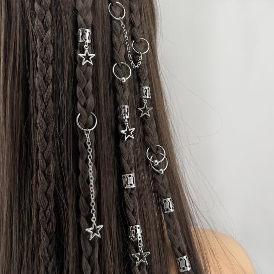 32Pcs Dreadlock Hair Accessories, Hip-hop Style Hair Charms, Star Chain Pendants Hair Beads Rings for Styling Daily Festivals Parties