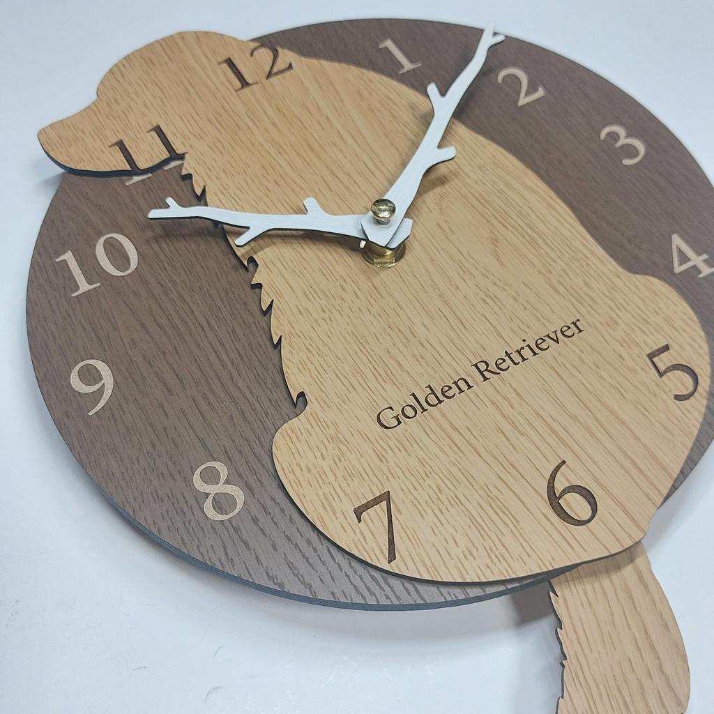 Stylish Wooden Pendulum Clock Featuring a Golden Retriever Dog. Silent, Perfect for Bedrooms, Bedrooms, or Any Room.