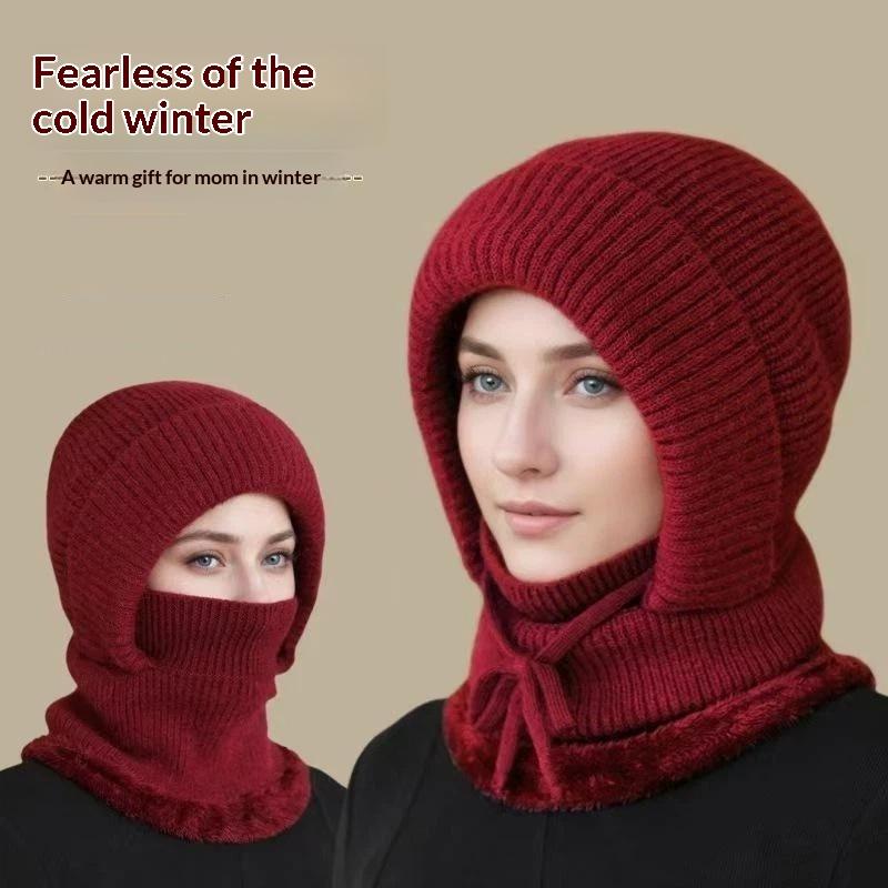 Women's Windproof Winter Hood Scarf Fleece Lined Knitted Warm Adjustable Neck Warmer for Snow Activities Outdoor Work