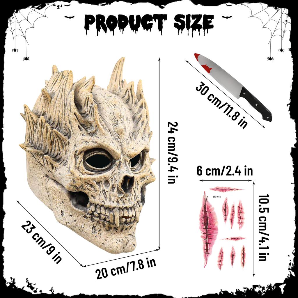 Halloween Skull Mask Skeleton Mask Full Head Demon Skull Masks Knife Outfit Scary Cosplay Party Props For Adult