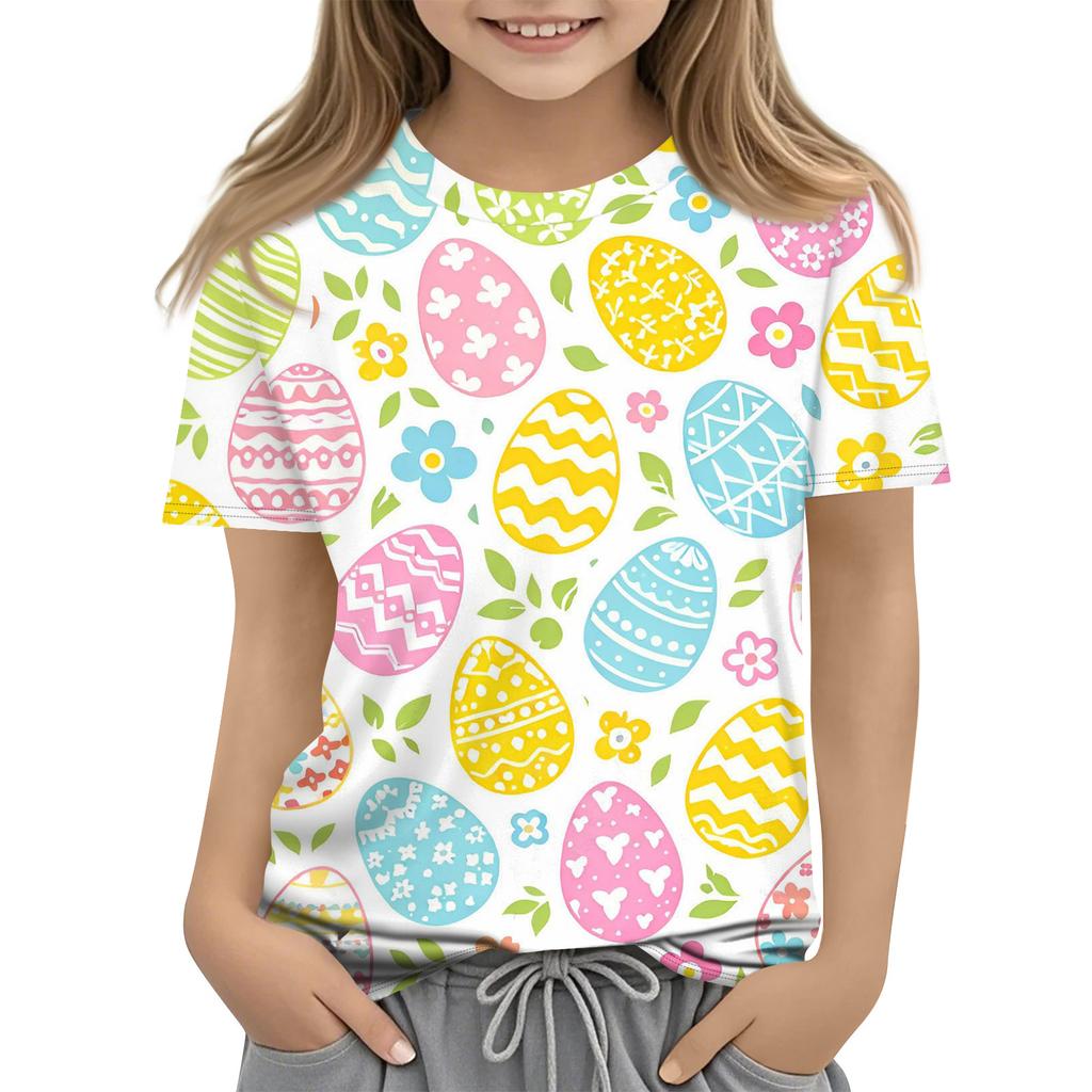 Children's Easter Printed Round Neck Short Sleeved Casual T-shirt