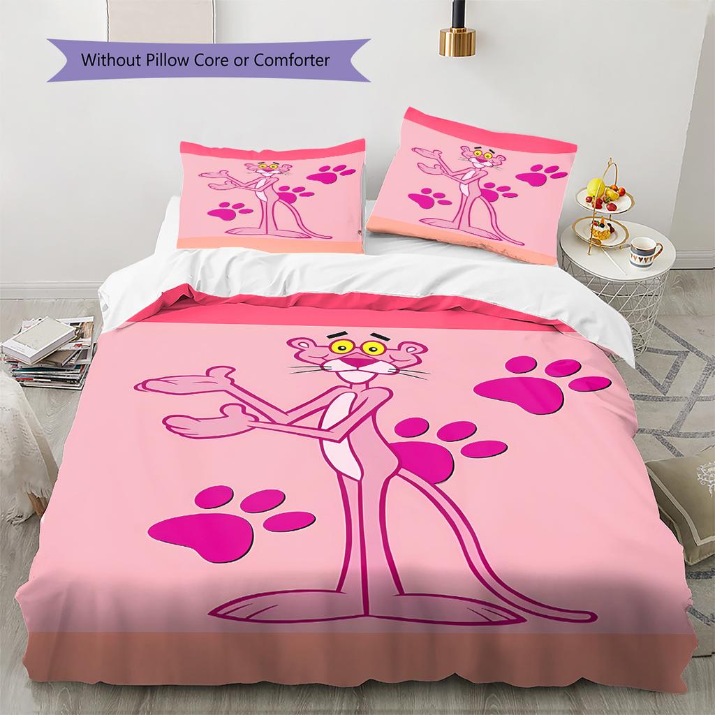 Pink Panther Pattern Bedding Quilt Set Quilt Cover Pillowcase Home Decoration Birthday Gift (1 * duvet cover + 2 * pillowcase, without core)