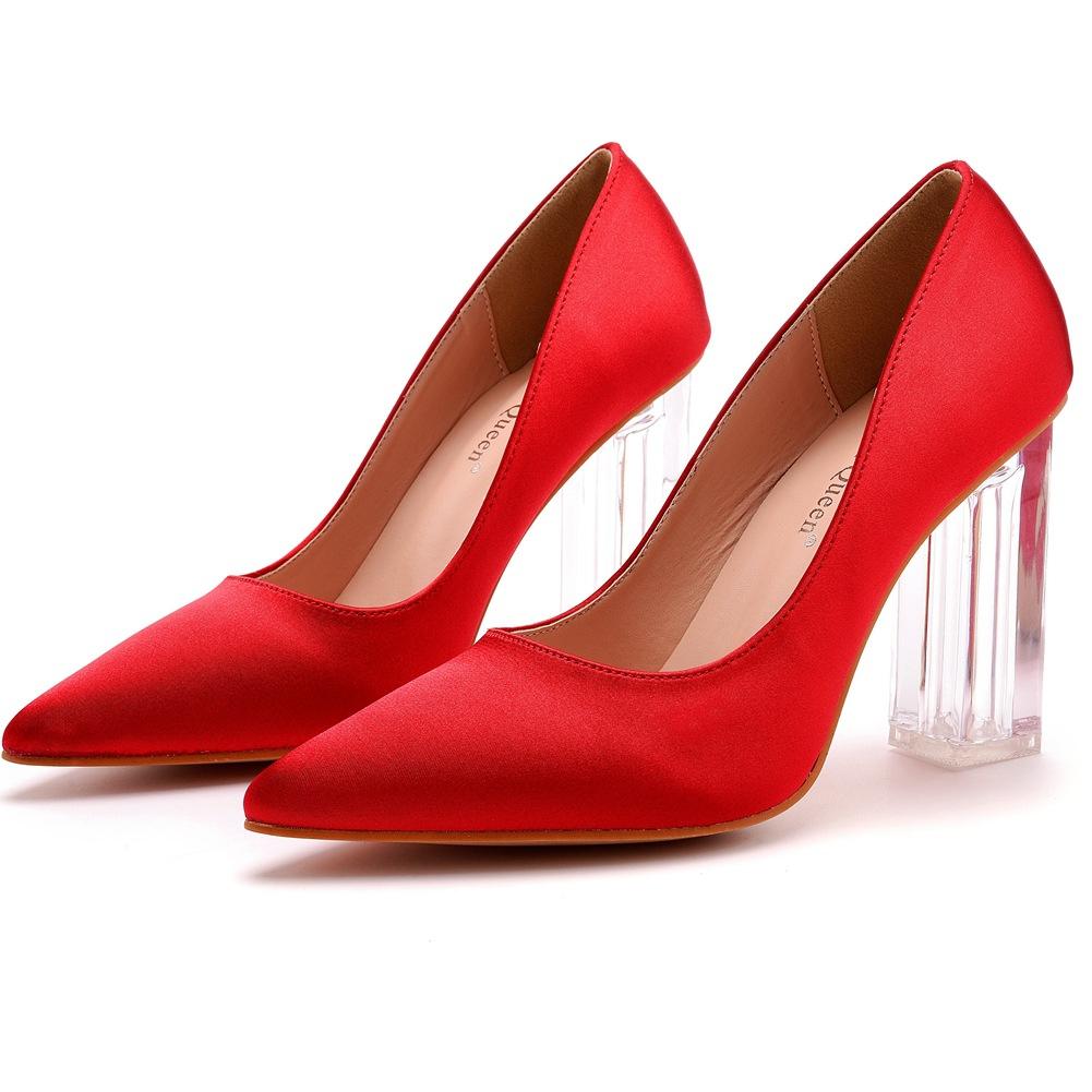 

Платье Свадьба Женщины Туфли-лодочки Однотонный Острый носок Слипоны Шелк 9,5 см Тонкий высокий каблук Квадратный каблук Элегантные Банкетные Женские туфли Белый 42