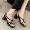 Fashion Women's Sandals Designer New Dress Metal Decoration Ladies Shoes Narrow Band Buckle Thick Heels Female Shoes Outside Party Shoes