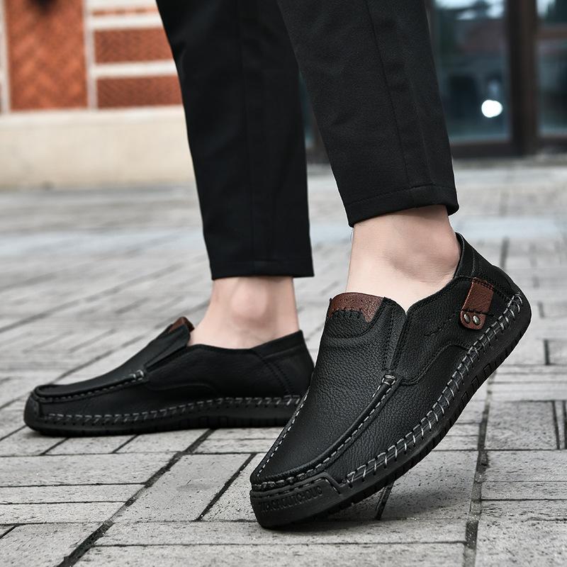 Handmade Leather Men Shoes Casual Comfortable Slip On Loafers Men Leather Shoes Flats Moccasins Walking Shoes