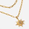 Youthway Double - Layer Necklace With White Rhinestone Sun Pendant Stainless Steel With  Gold Color Women'S Summer Necklace