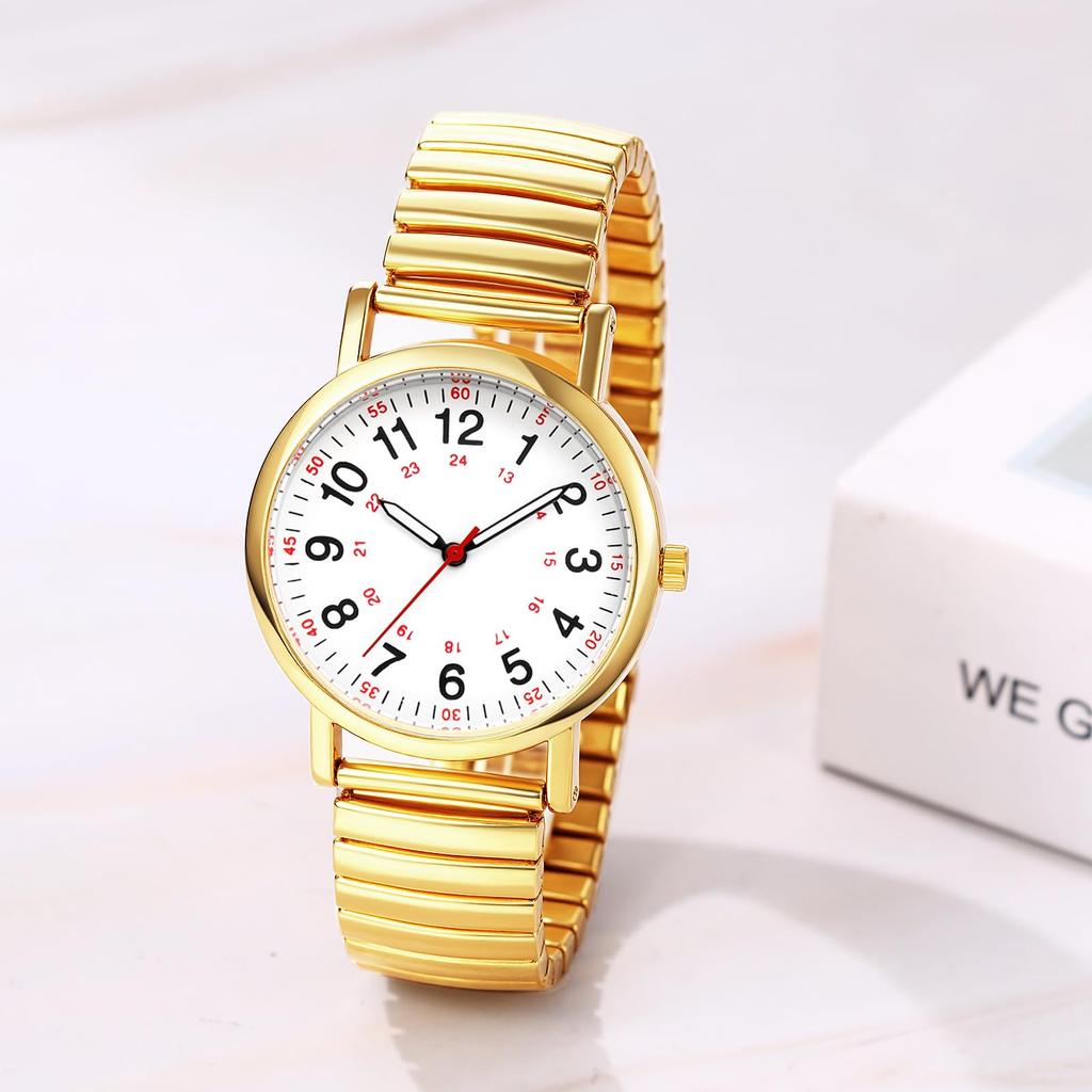 Round Watch with Elastic Water Arabic Stainless Steel Analog Casual Quartz Stylish and Popular Fashion Watch Perfect Gift for Christmas or Day Women's