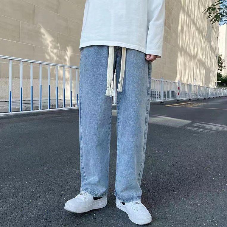 

Мужские джинсы в корейском стиле, трендовые, широкие, свободные, для весны и осени XL светло-синий