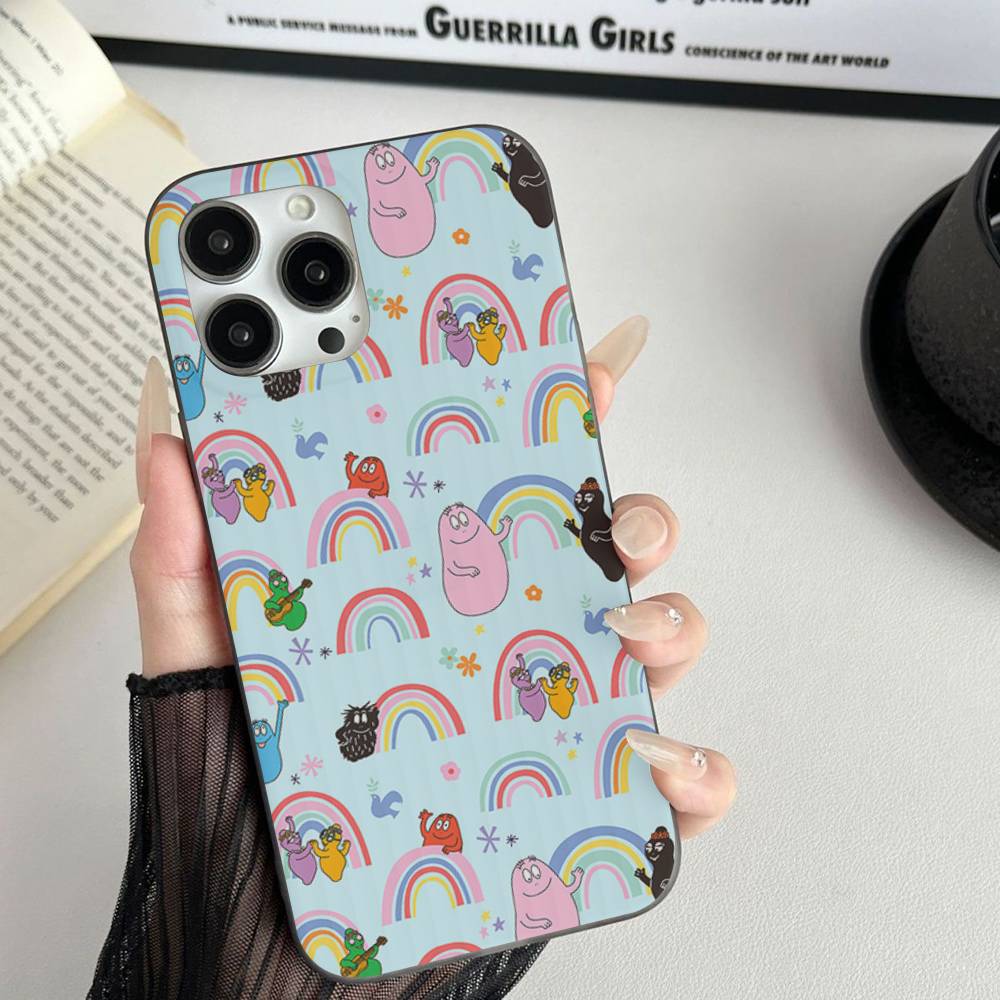 Cute Cartoon Barbapapa For iPhone 16 15 14 13 12 11 17 Pro Max Plus Wave Corrugated Phone Case Anti Drop Cover