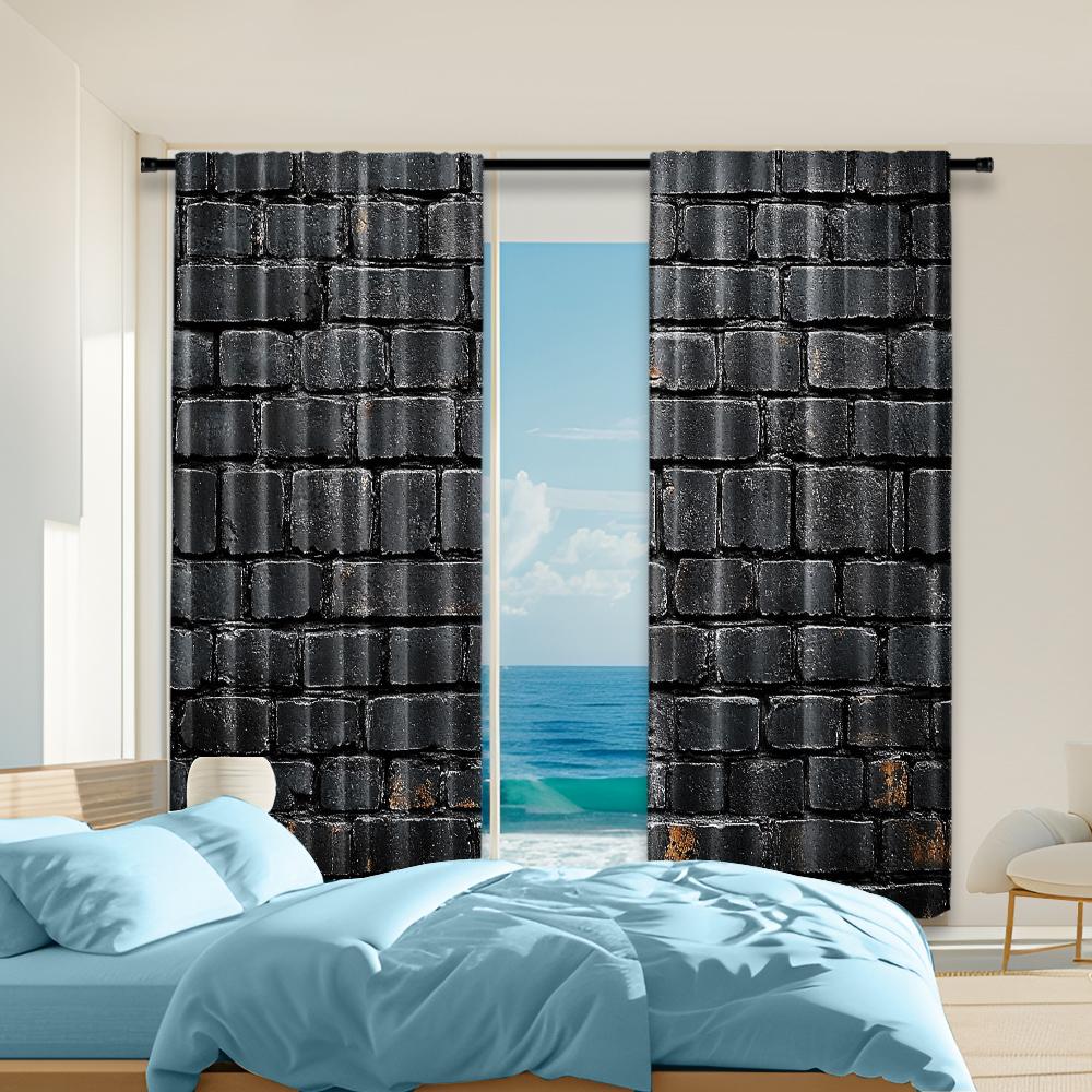 

2 pcs, versatile polyester transparent curtains for home decoration Black Brick for use in bedrooms and living rooms 29x65in(75x166cm)