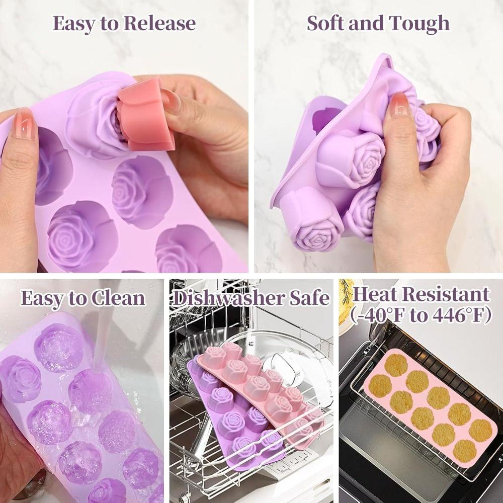 New 10-Cavity Rose Silicone Mold 3D Nonstick Baking Cake Molds DIY Reusable Pudding Mould Pastry Making
