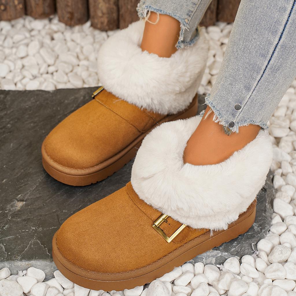 Large size thick-soled snow boots for women 2025 winter new lazy one-pedal to add warm student short boots for women