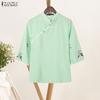 ZANZEA Women Casual Stand Collar Loose 3/4 Sleeve Blouse