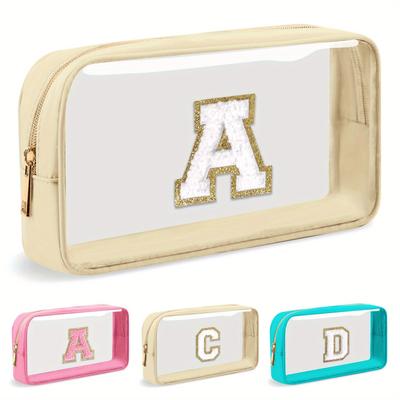 Malá průhledná personalizovaná kosmetická taštička s iniciálem, A-Z žinylkový nášivka preppy nylonová kosmetická taštička se zipem, schváleno TSA