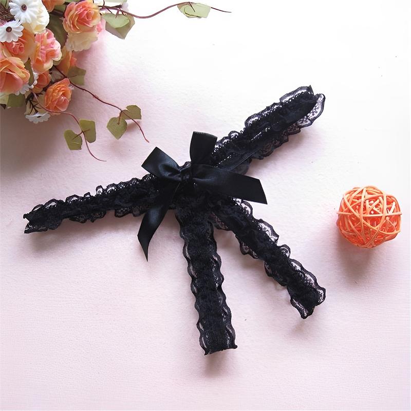 Sexy Bow Lace Thongs Transparent Open-Crotch Lingerie Women's Underpants