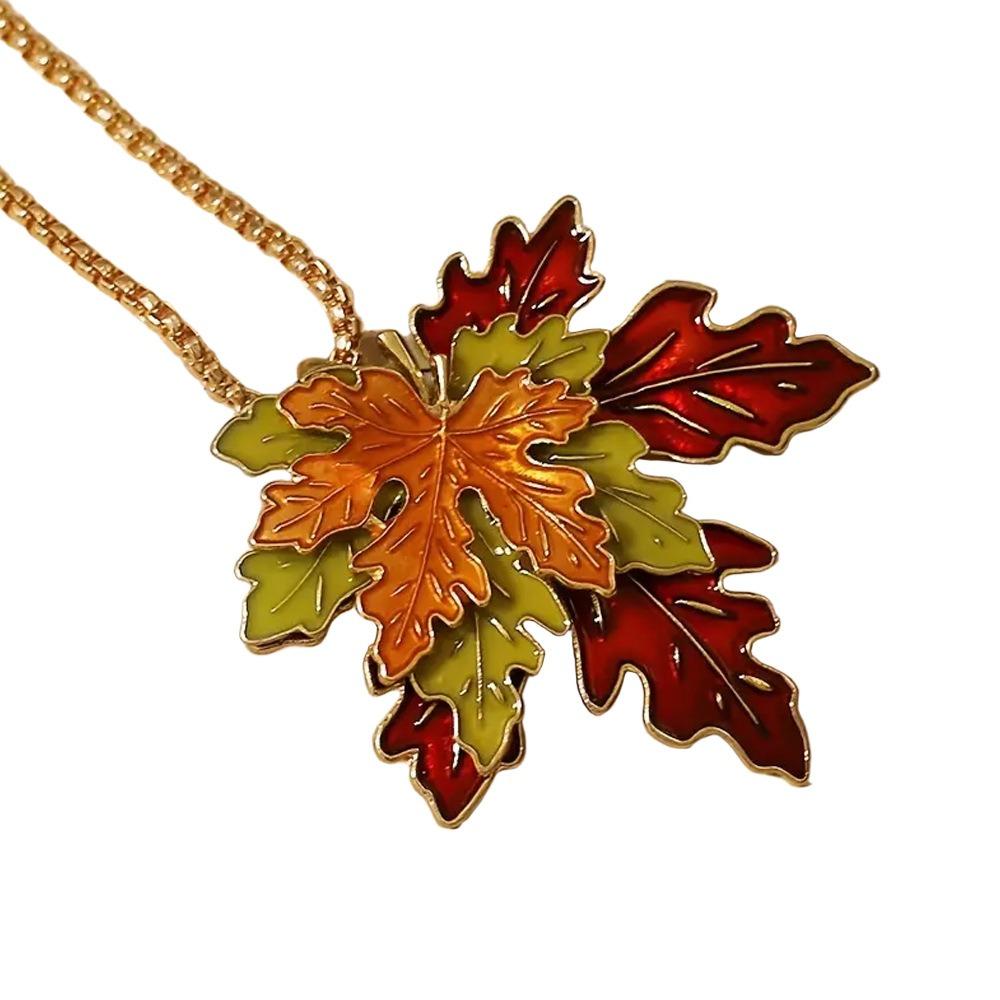 Oil Drop Sweater Chain Metal Chain Long Chain Retro Leaf Pendant Necklace  Sport