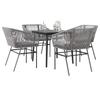 5 Piece Outdoor Dining Set with Cushions Grey Poly Rattan Glass Table