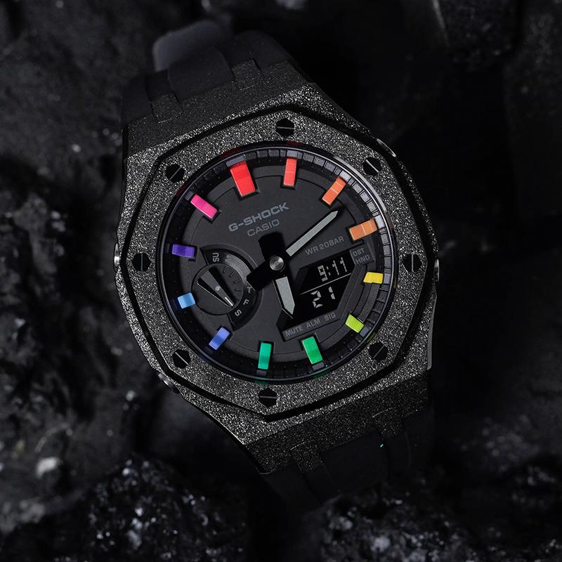 Casio Męski Zegarek Kryształowy, Analogowo-Cyfrowy, Seria Czarna GA-2100-1A1(Watch8--)