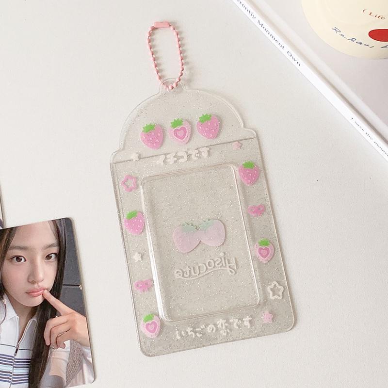 Sweet Strawberry Card Holder Kawaii PVC Picture Frames Kpop Idol 3 Inch Card Sleeves Anime Photocard Binder for Girls Gifts