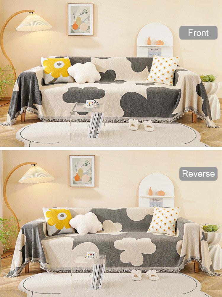 Modern Wendbarer 3-Sitzer Sofabezug Chenille Fransen Sesselbezug Ecksofa Überwurf Sofawurf für Haustiere Kinder Ganzjährig