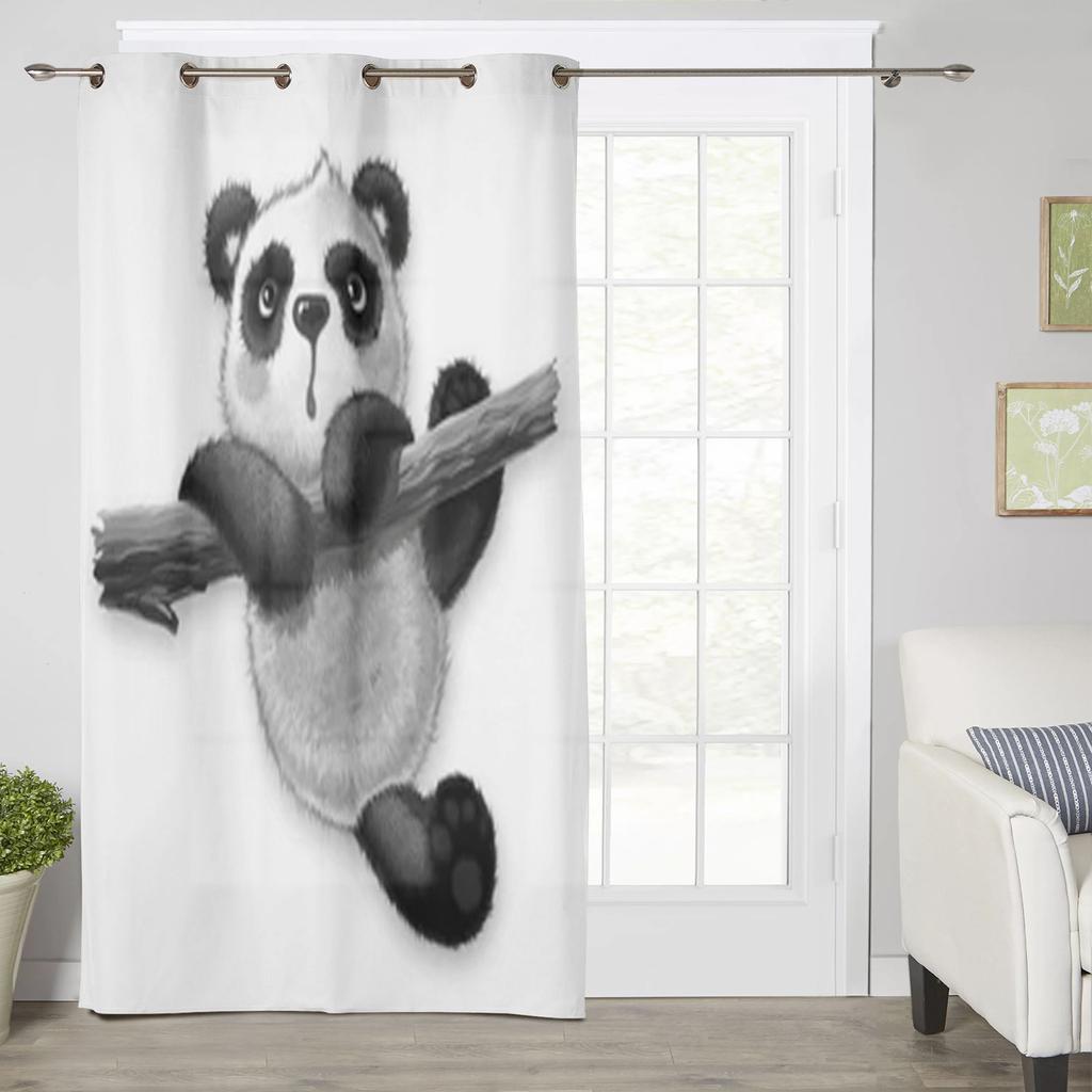 Cute Furry Panda Climbs A Tree Window Curtains For Living Room Luxury Bedroom Decor Drapes Kitchen Window Treatments Curtains