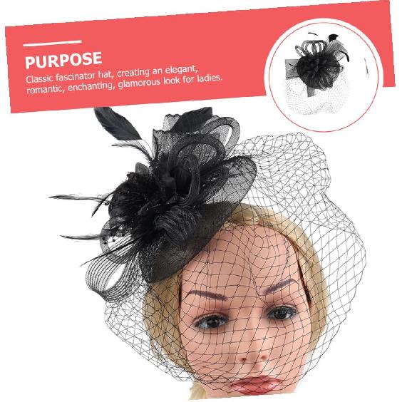 Milisten Decorative Hat with Floral Mesh Headband Cocktail Tea Party Hair Accessory for Women Wedding Special Occasion Black