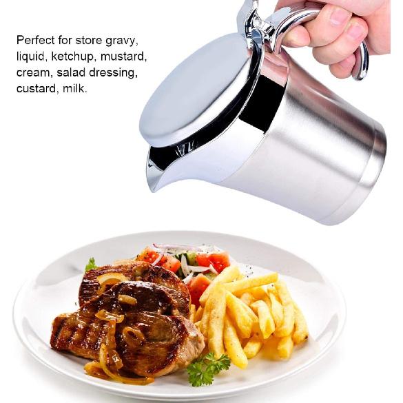 Sauce Gravy Pot - 304 Stainless Steel Thermal Insulated Double Wall Sauce Gravy Boat Pot Serving Jug(450ml)