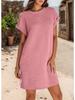 Short Sleeve Round Neck Textured Knit Dress in Multiple Colors