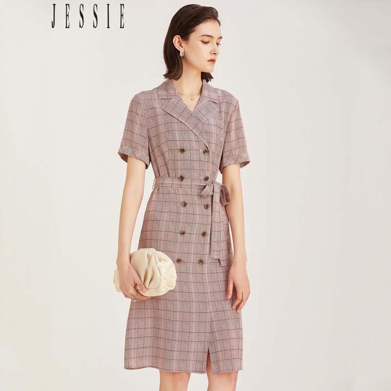 

JESSIE Women s Silk Retro Plaid Blazer Dress S
