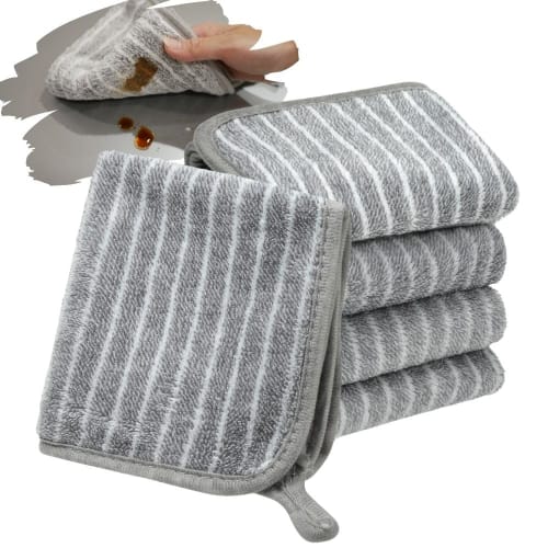 ddice 5-Piece Microfiber Kitchen Cloths for Oil and Stain Removal, Easy to Wipe with Just Water, Kitchen Towels, Dishcloths (Gray, 5 Pieces)
