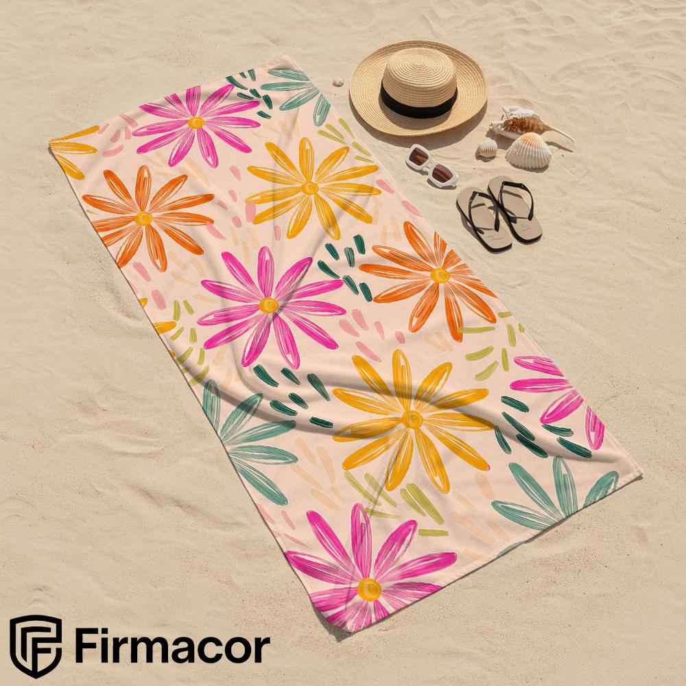 Vibrant Brush Daisy Floral Microfiber Beach Towel Quick Dry Sand Free Oversized Soft Absorbent Bath Towel for Swimming Pool Gym