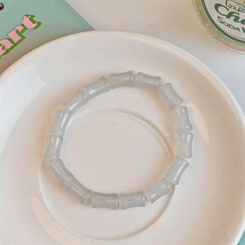 Tide Anello Osso Desiderio Puro Bracciale con Perline Donna Fresco Estivo Ghiaccio Trasparente Giada Fredda Bracciale Bambù Piatto Studente
