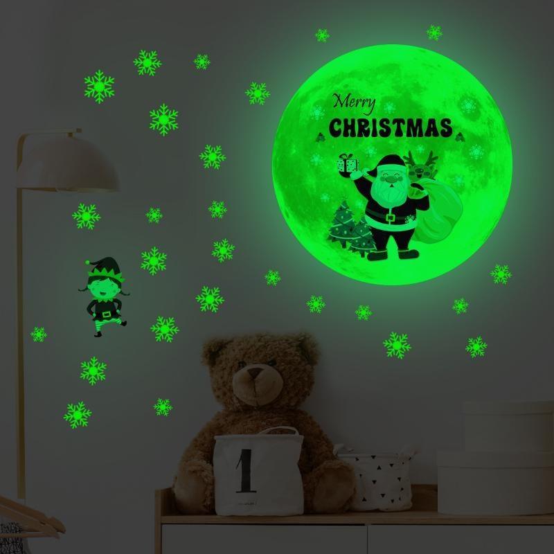 Glow Moon Snowflake Christmas Wall Sticker Paper Glow Room Decoration Wall Decal Self Adhesive