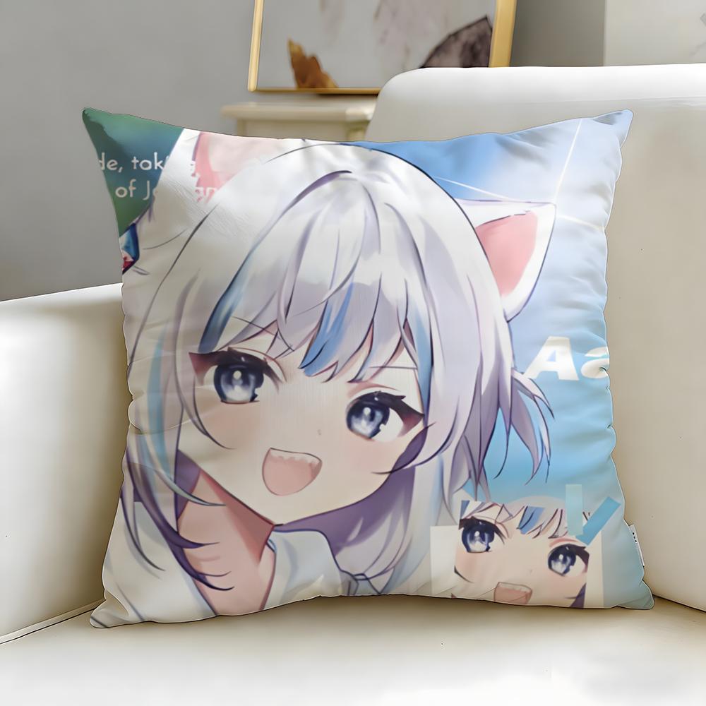 virtual idol Gawr Gura Hololive EN Cushion Cover Soft EasyWash Pillow Case Versatile for Couch Bed Travel and Office