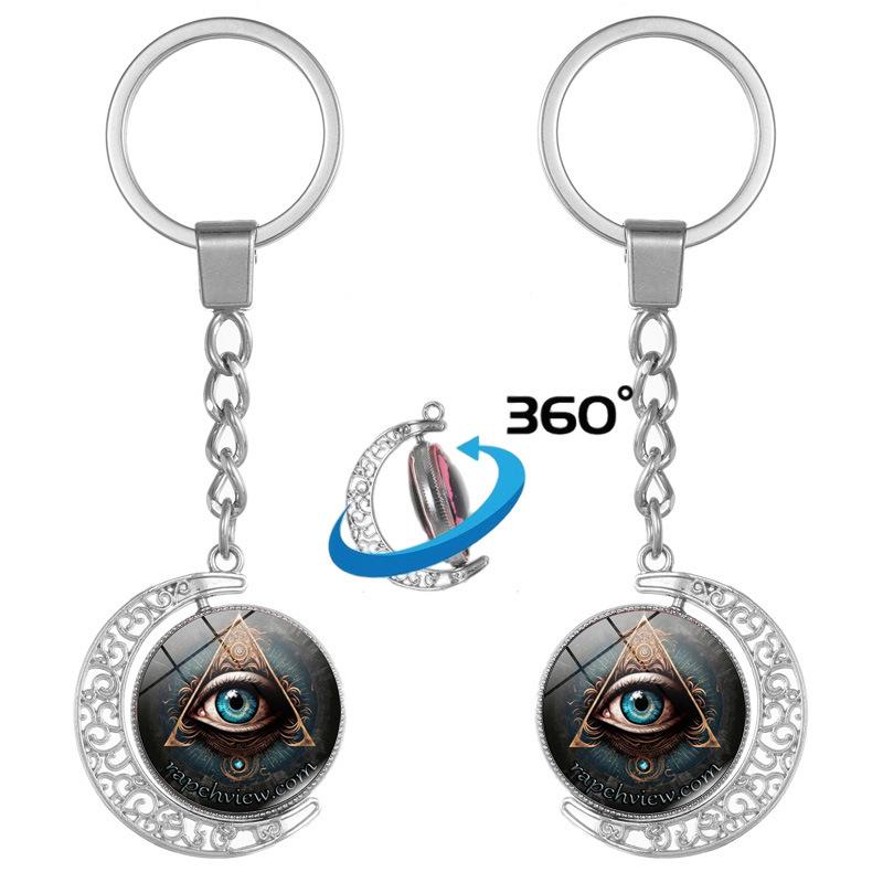 Ancient Egyptian Eye of Horus Double-Sided Rotating Moon Keychain Pendant